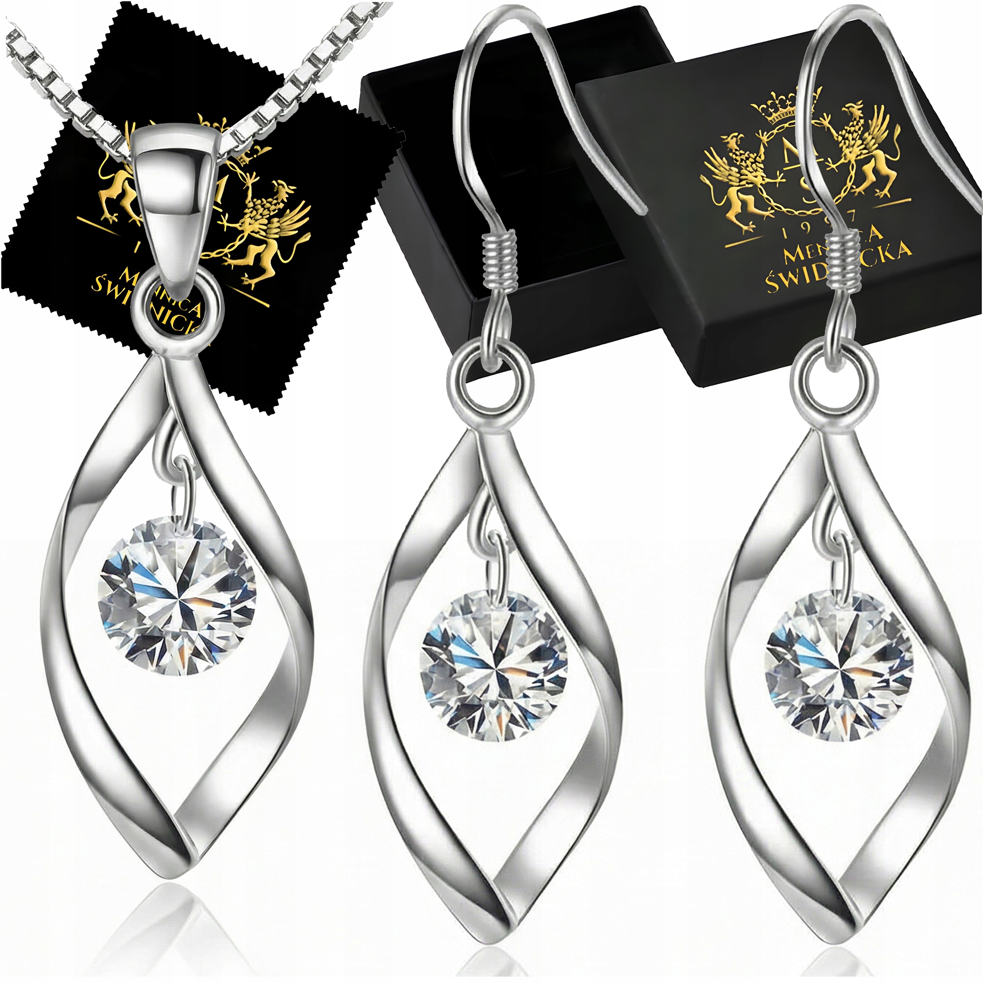 Sada šperků Stříbro 925 Sada Náušnice Náhrdelník se zirkony Dárek