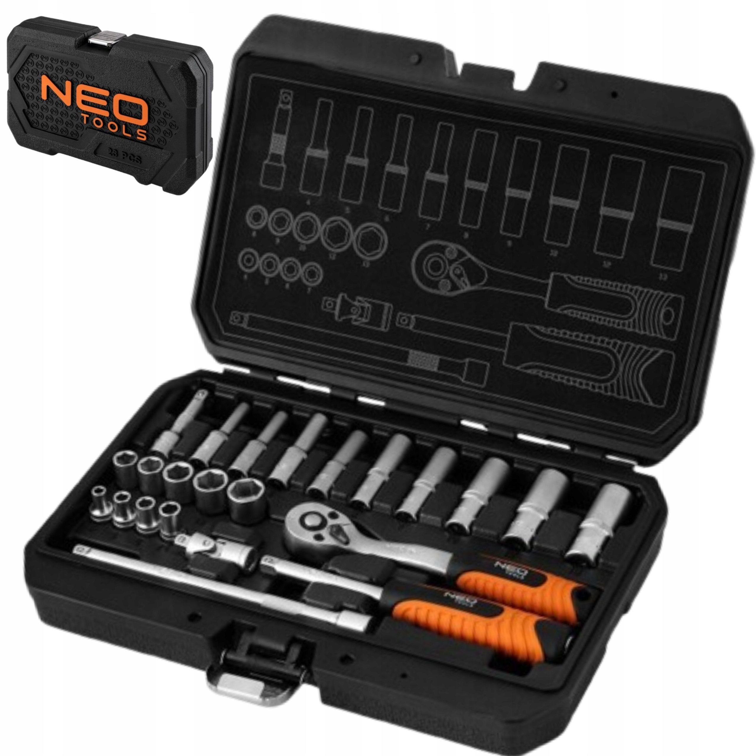 Zestaw Kluczy Nasadowych 1/4" Satynowych Komplet Nasadek Neo 10-231 Solidny