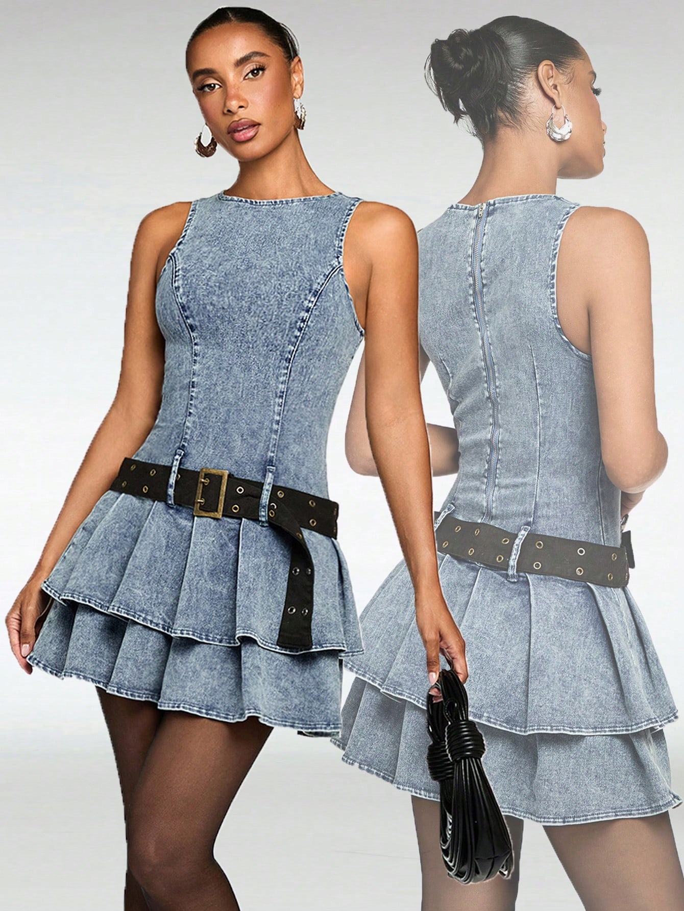 Šaty Džínové Šaty S Páskem Modré Casual Shein XL 42