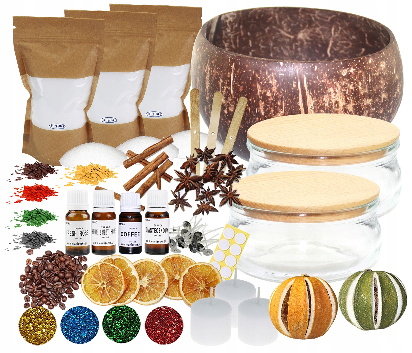 Sada na výrobu svíček 1 kokos 2 skleněné nádoby 210 ml velká sada