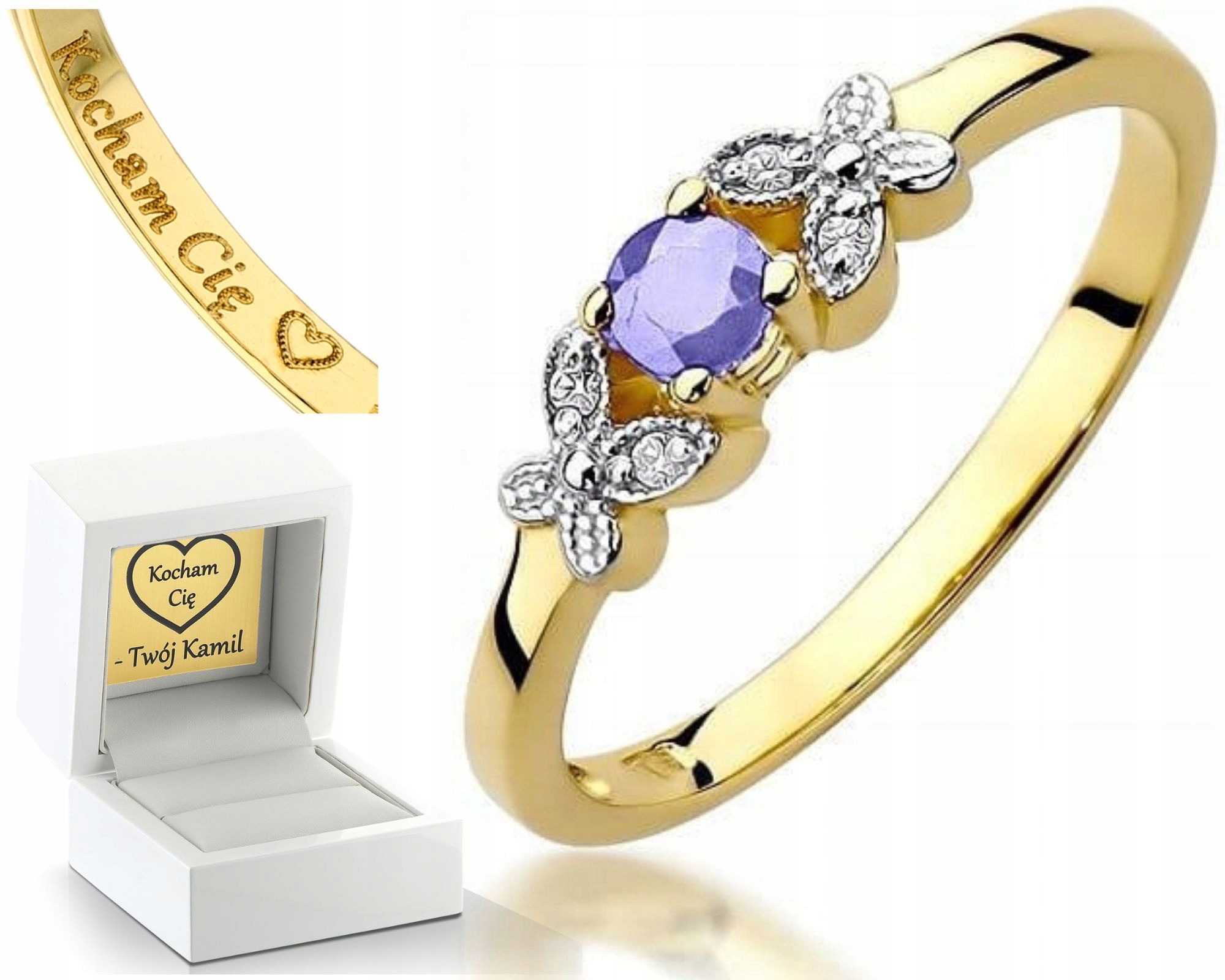 Zlatý Prstýnek S Tanzanitem A Diamanty Gravírování