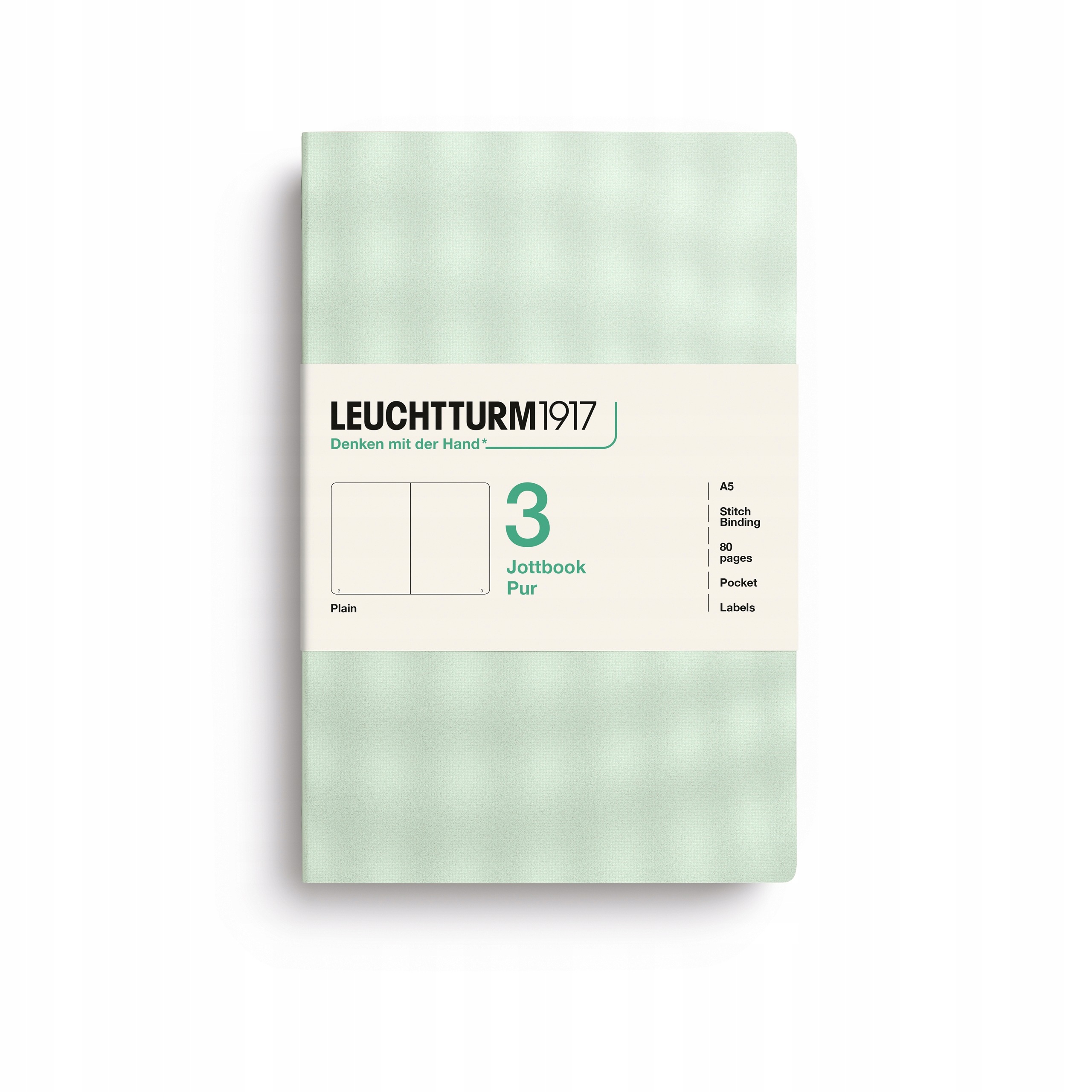 Zestaw 3 zeszytów Leuchtturm1917 Jottbook A5, gładki, Mint Green
