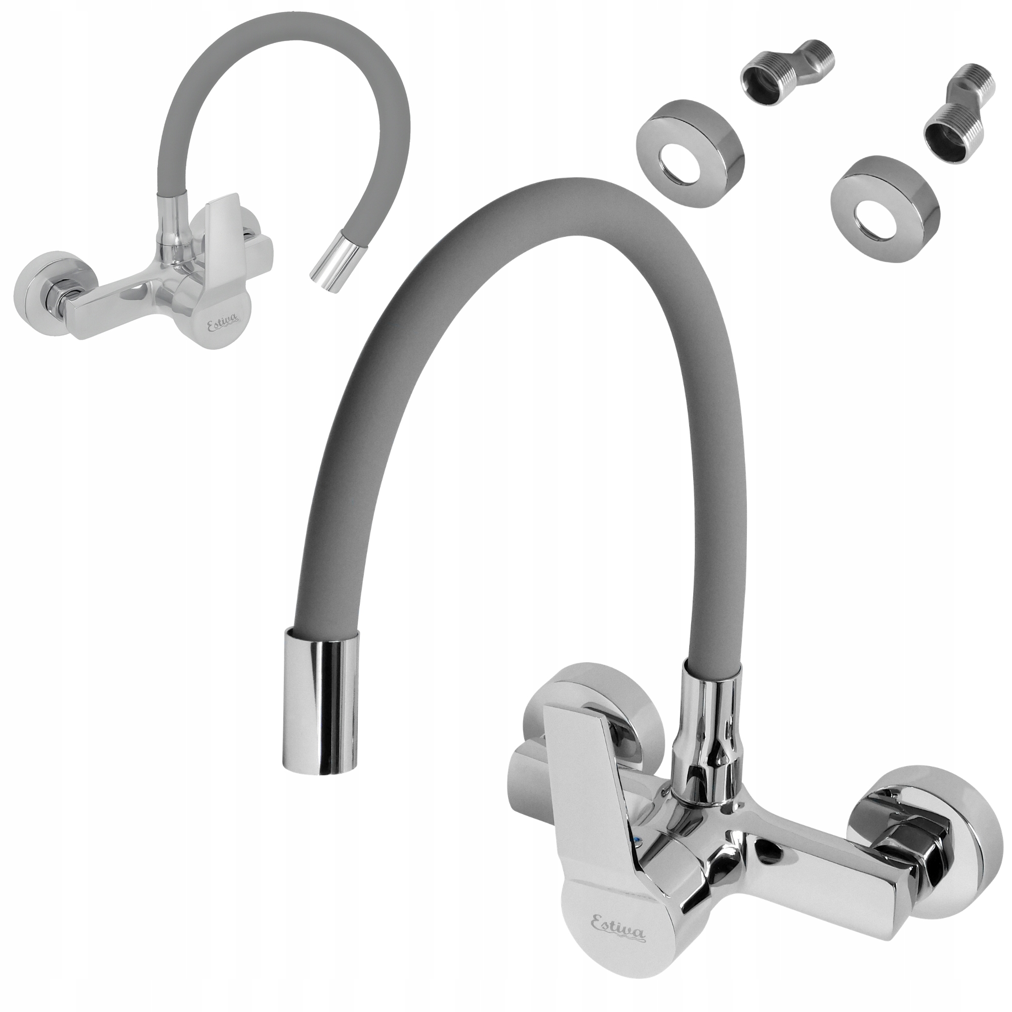 Bateria ścienna Kuchenna Elastyczna 360° Kran Z Wylewka Elastyczna szara