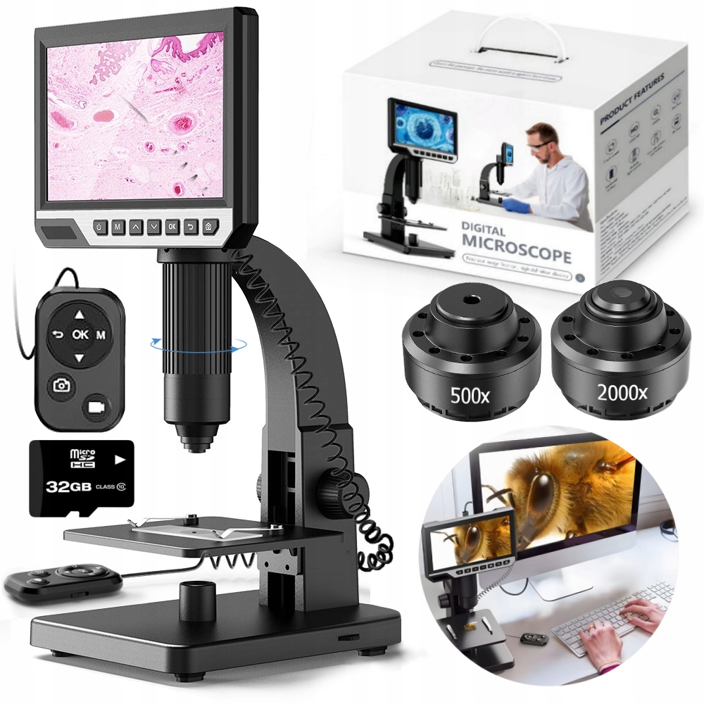 Digitální Mikroskop S Přiblížením 2000x 12MP 11LED Obrazovka Hd 7" 32GB MicroSD