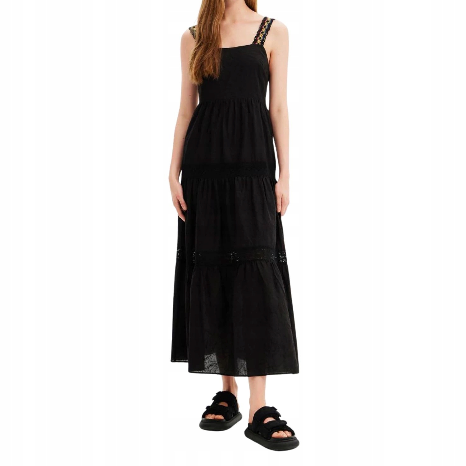 Dámské maxi Šaty Desigual černé s výšivkou na ramínkách, vel. S