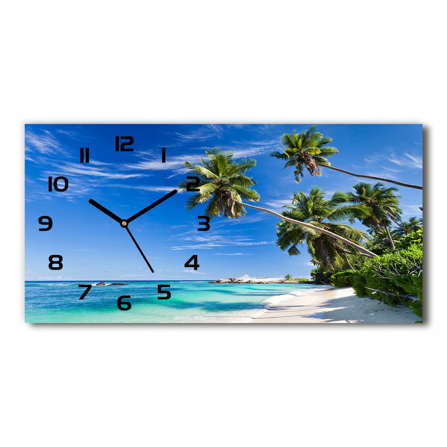 

Zegar ze szkła na ścianę Tropikalna plaża 60x30 cm