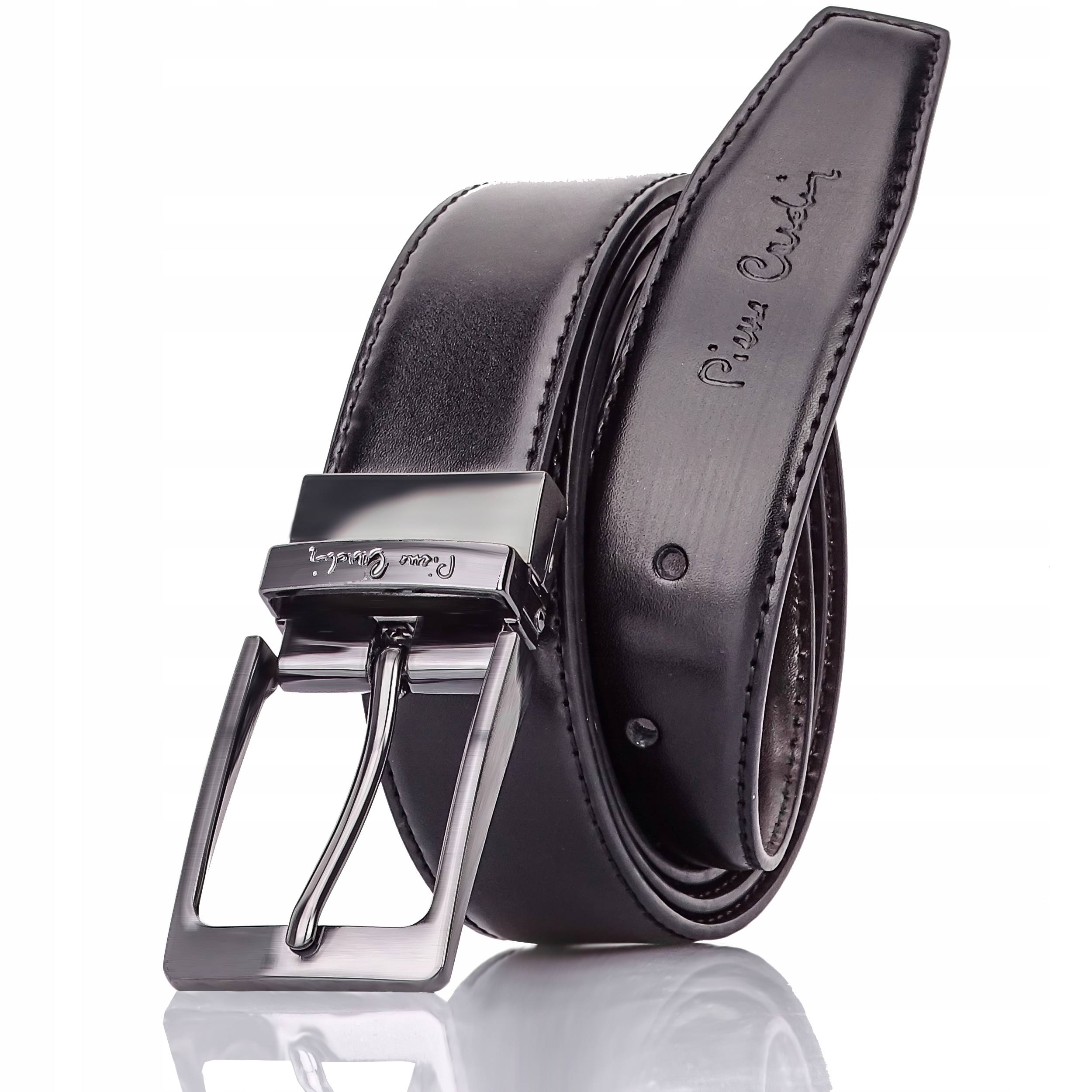 Dwustronny pasek skórzany męski klasyczna klamra Pierre Cardin 120cm