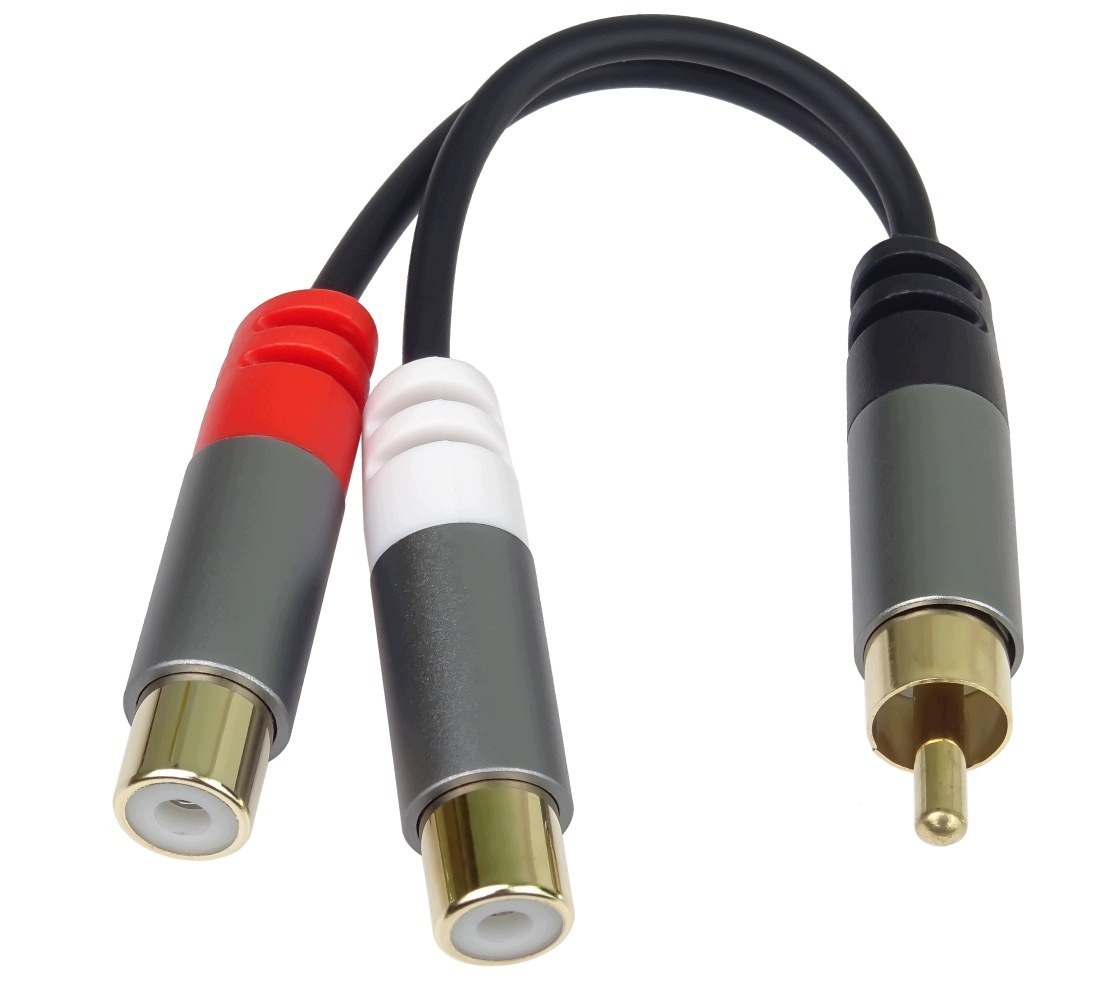 PremiumCord Adapter 2x Rca Chinch żeńskie do 1x Rca Chinch Męski Gold