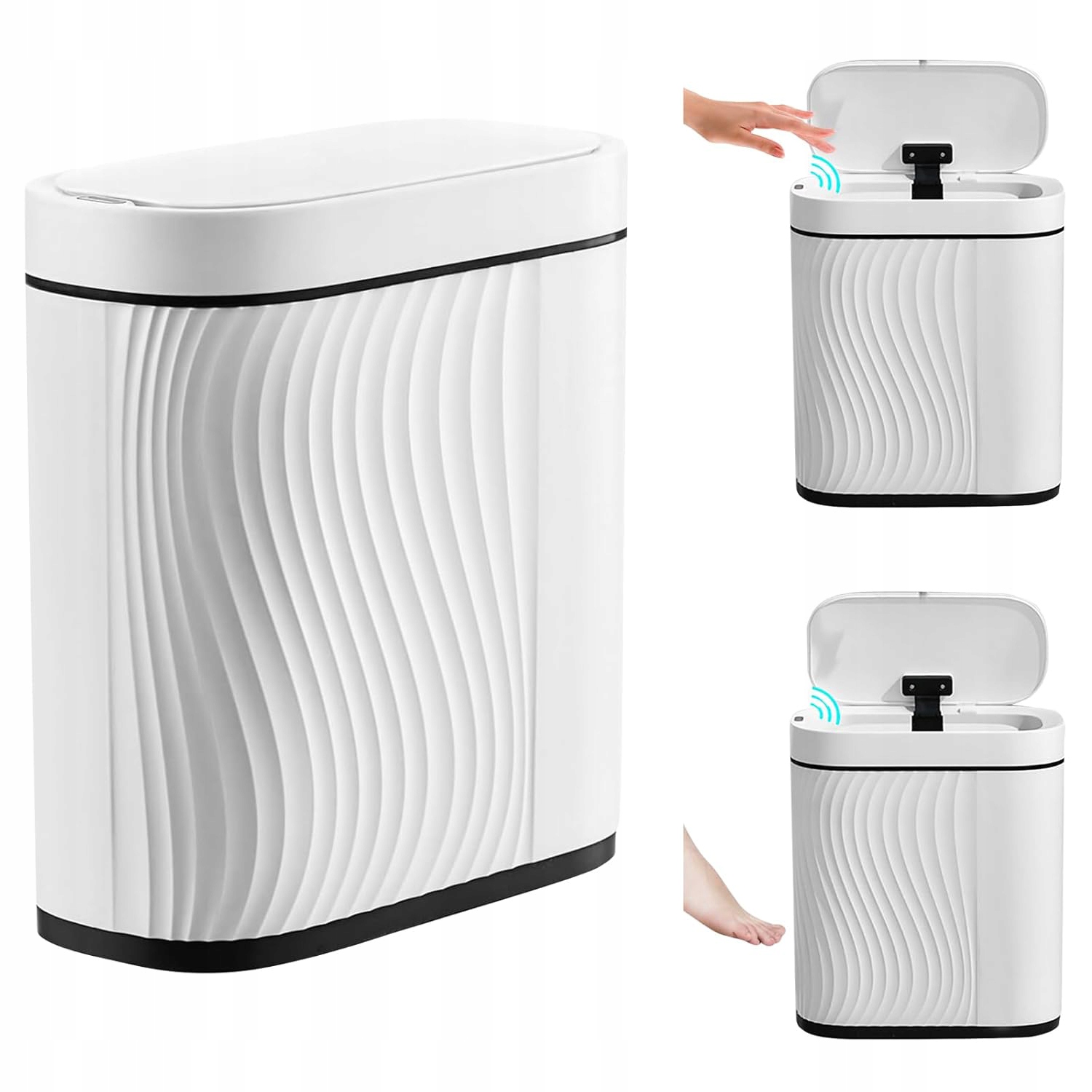 Automatický odpadkový koš se senzorem, vodotěsný/zápachotěsný do kuchyně, bílý