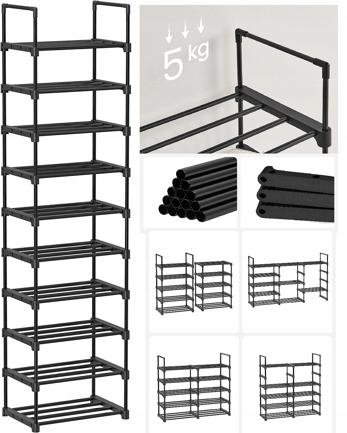 SZAFKA NA BUTY 45 X 174 X 30 CZARNA DOM SZAFA BUT