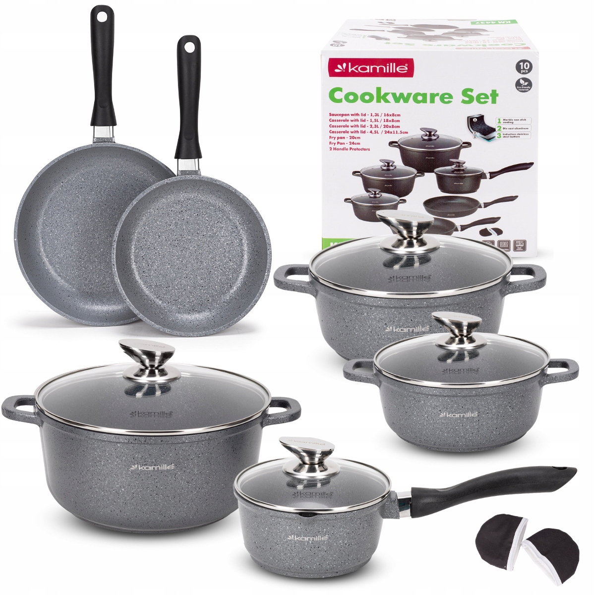 Hrnce Sada Hrnců Komplet 10 ks Rendlík Pánev Indukce Plyn Kamille