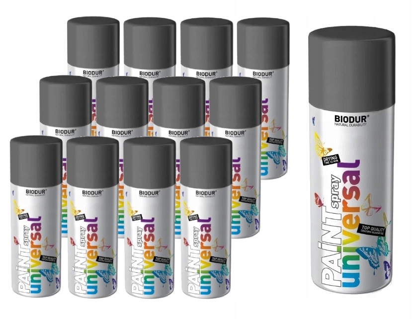 Spray Sprej Szary Antracyt Mat Ral 7016 Farba Biodur 400ML 12 Szt.