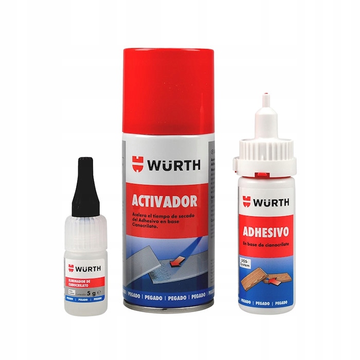Klej cyjanoakrylowy Klebfix zestaw aktywator, zmywacz Wurth 3 sztuki