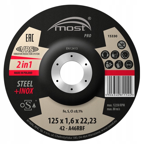 

Ściernica Most Pro 42 125x1.6x22 Metal+inox Vrs