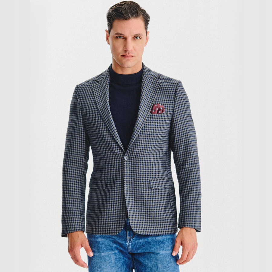Tmavě modrá ležérní sako s kostkovaným vzorem Pako Lorente vel 50