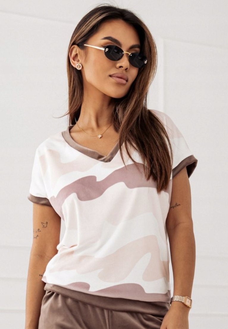 KOMPLET DAMSKI WELUROWY CIEŃSZY KOBIECY DRES KRÓTKI RĘKAW PL CAPPUCCINO S Rozmiar S