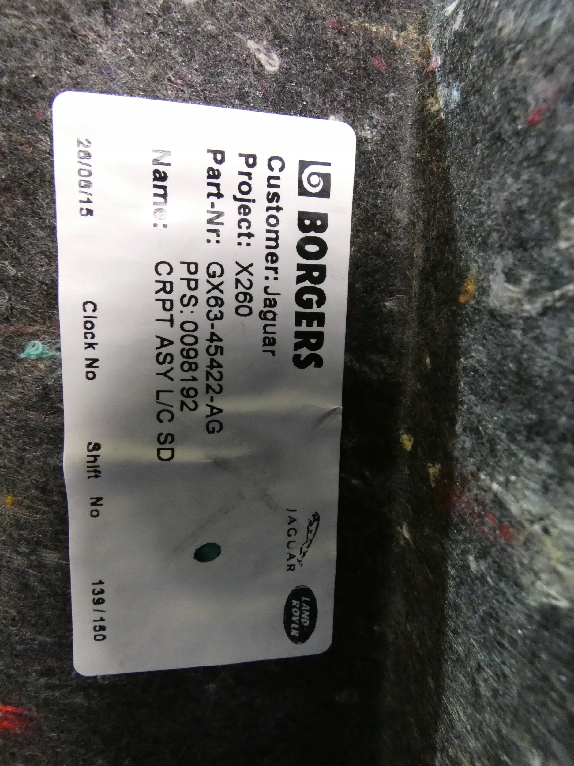 JAGUAR XF X260 side upholstery boot right rear part