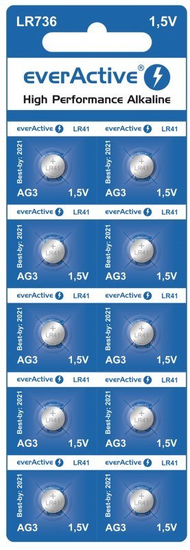 Everactive Baterie Alkaliczne Mini G3 LR736 LR41, Blister 10 Szt. EVAG3
