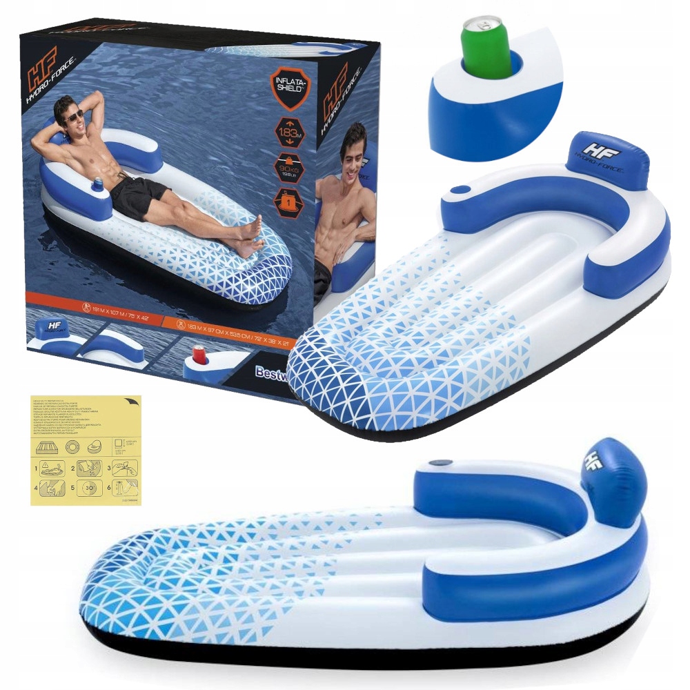 Fotel Dmuchany Plażowy Materac Do Pływania z Oparciem + Uchwyt na Kubek