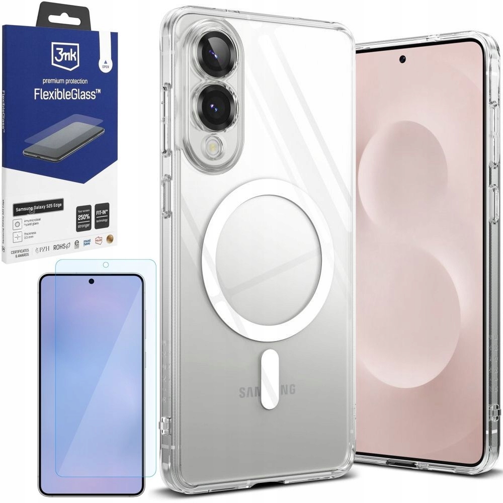 Pouzdro Ringke Fusion s MagSafe Qi2 Sklo 3mk Fg pro Samsung Galaxy S25 Edge