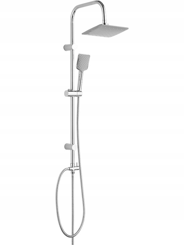 Nástenný sprchovací stĺp bez batérií strieborný s dažďovou sprchou 20 x 20 cm