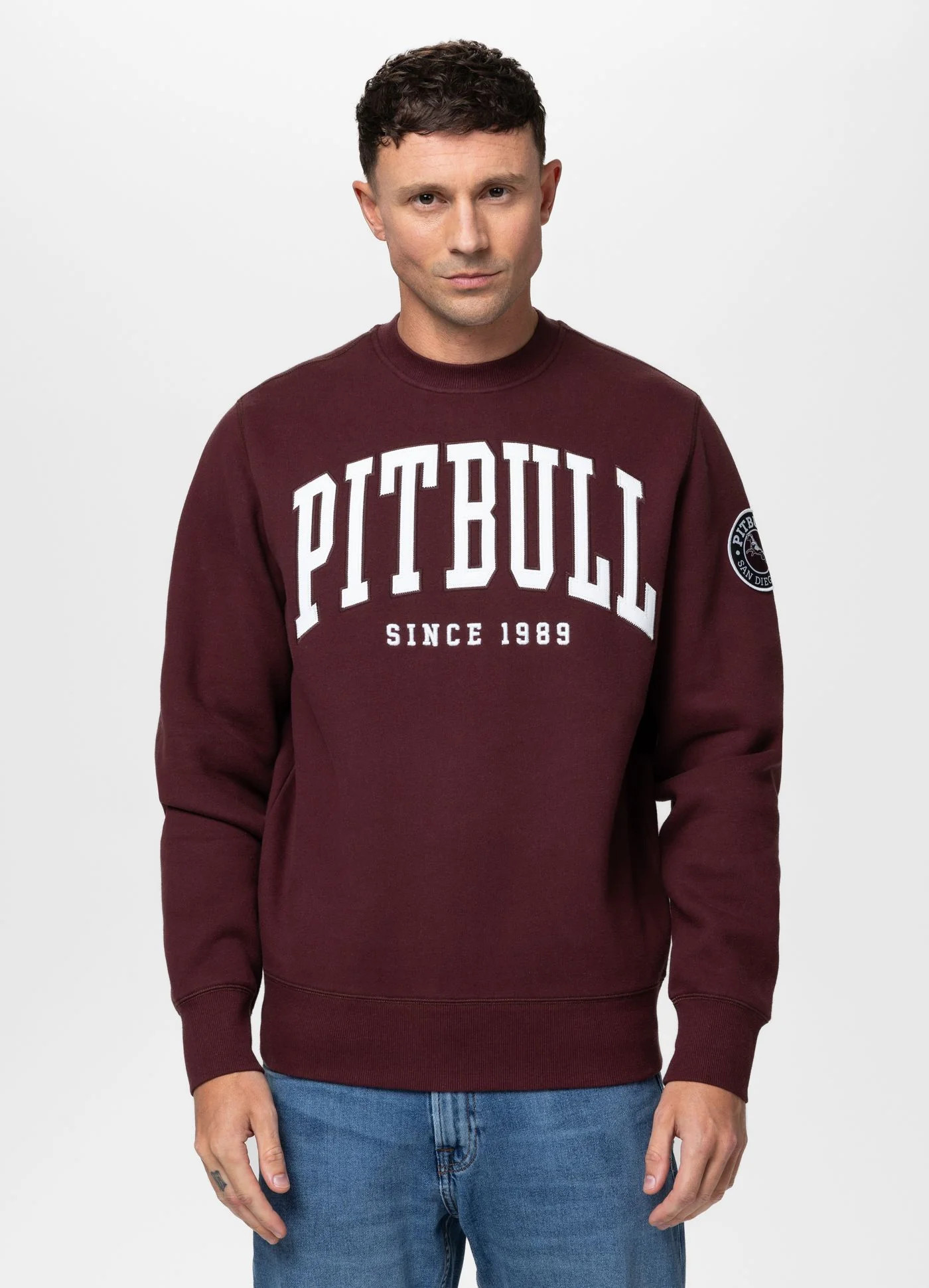 Pánská Mikina Crewneck Pit Bull West Coast Norton Burgundy Sportovní Klasická