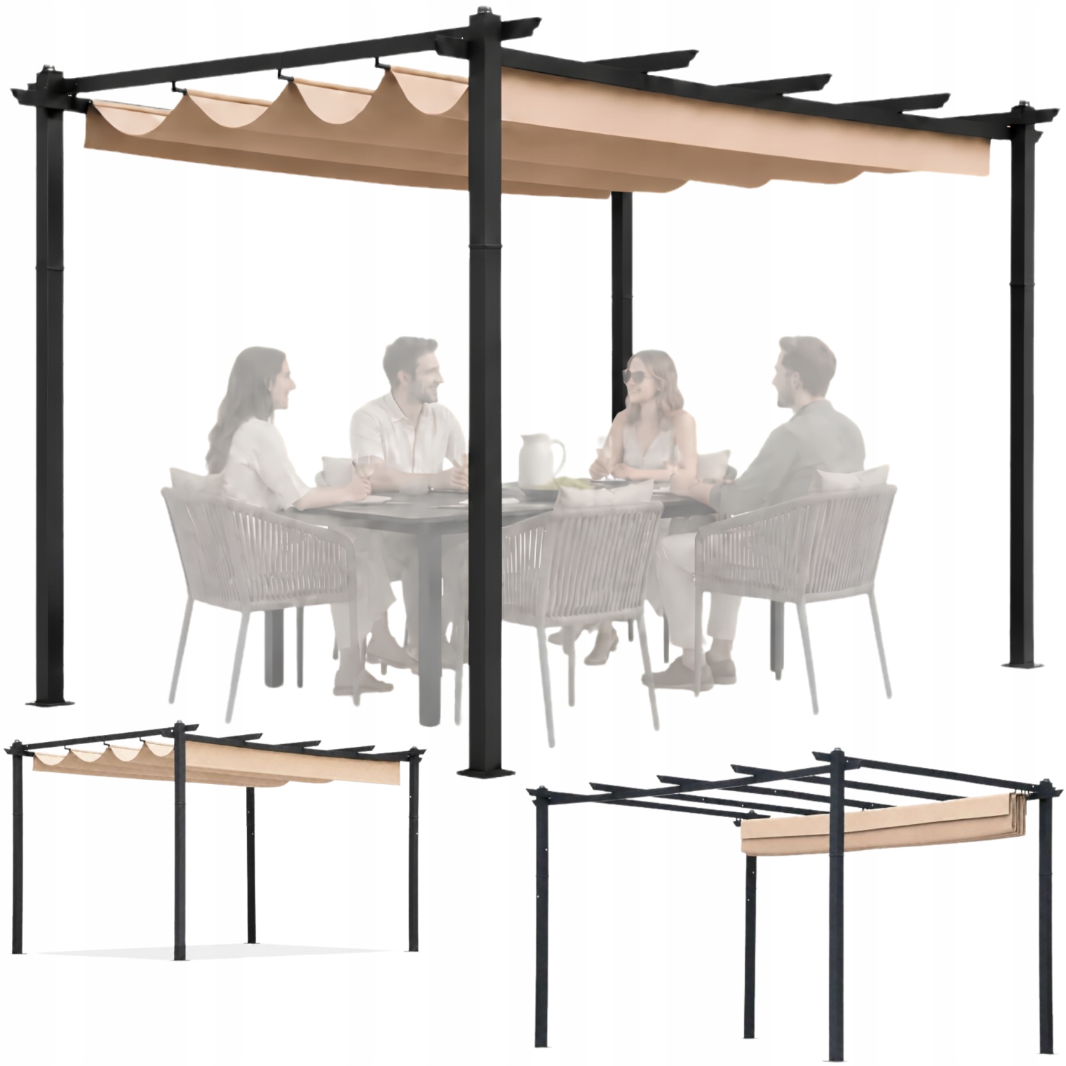Pergola Ogrodowa 3x4 m Zadaszenie Altana Tarasowa Regulowany Dach Beż
