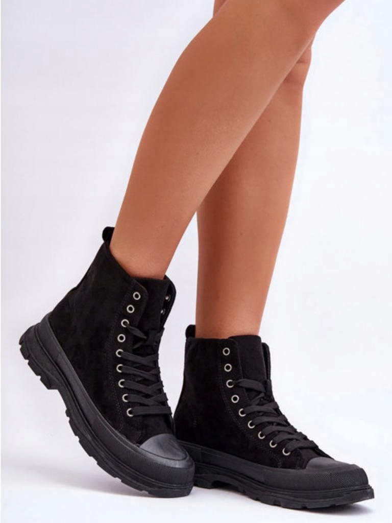 CZARNE WORKERY WYSOKIE TRAMPKI BOTKI EKO ZAMSZ 40