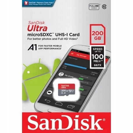 SANDISK 200 GB micro SDXC UHS-I A1 ULTRA 100MBs+SD