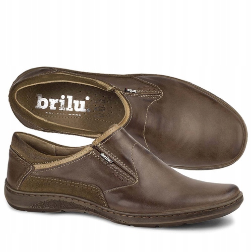 Brilu Polskie Skórzane Wkładane Półbuty Męskie Leonel Brązowe 45