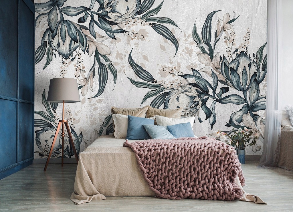 Tapeta Kvety Betón Loft vinylová 254x184 Moderný dizajn do obývačky lepidlo
