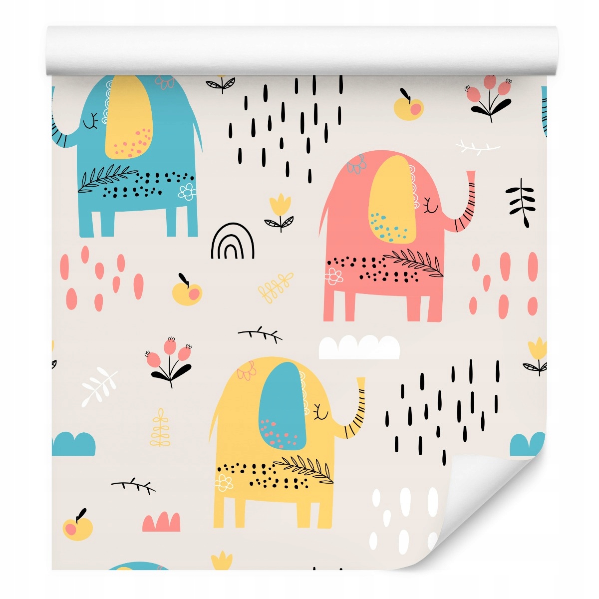 Tapeta pro děti Sloníci Květiny příroda čárky