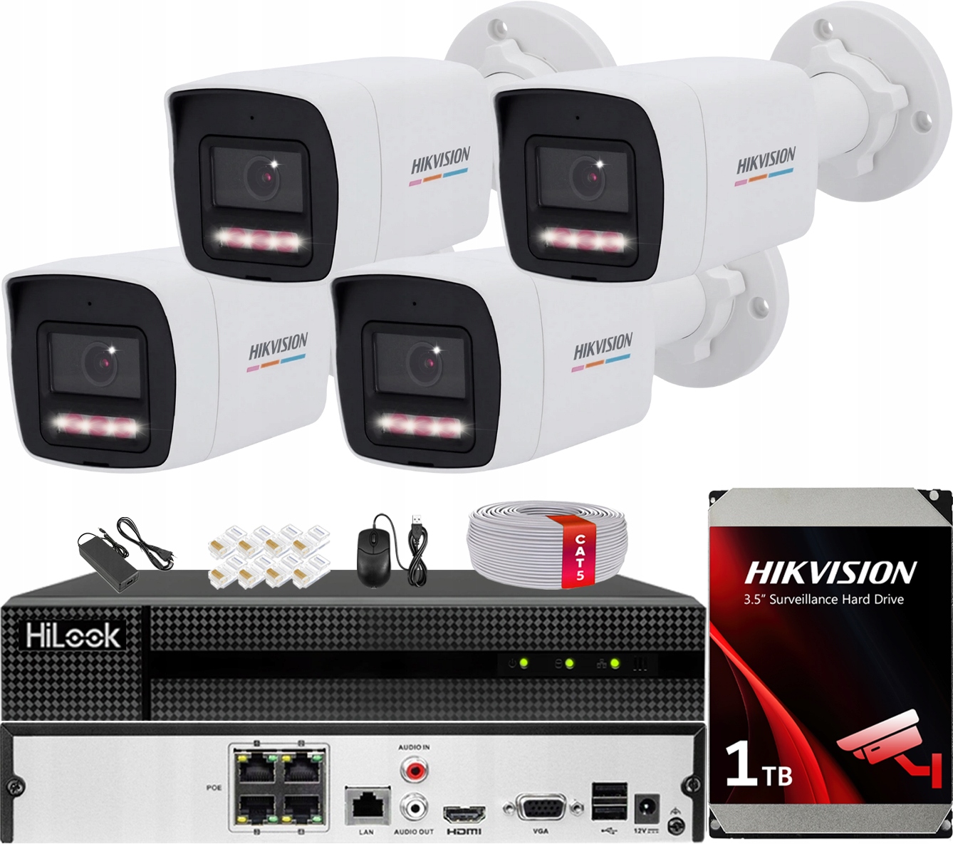 Zestaw Monitoringu 4 Kamery Ip 4MP Smart Hybrid Light ColorVu Hikvision 1TB