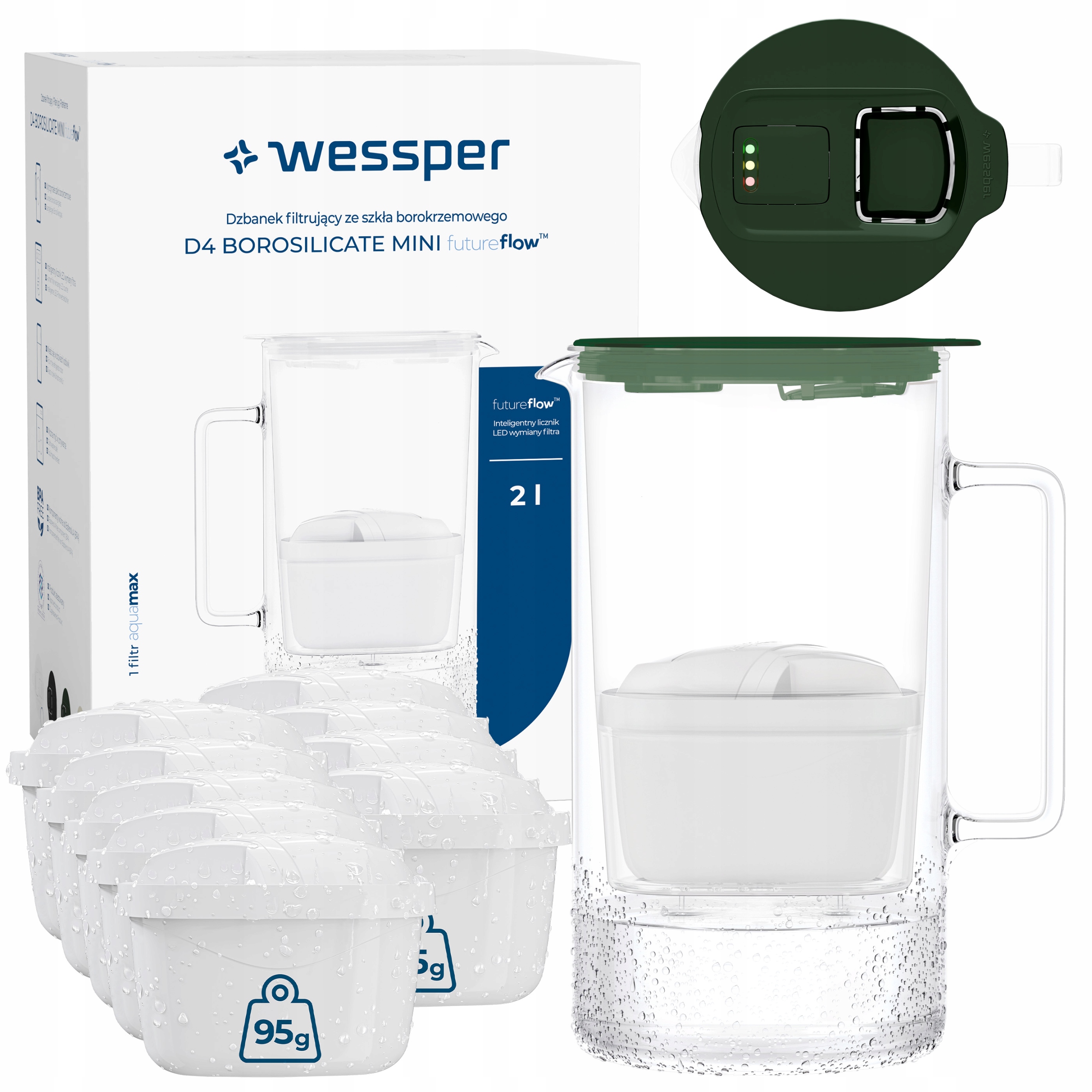 Skleněná filtrační konvice Wessper D4 Borosilicate Mini 10x filtrační vložka