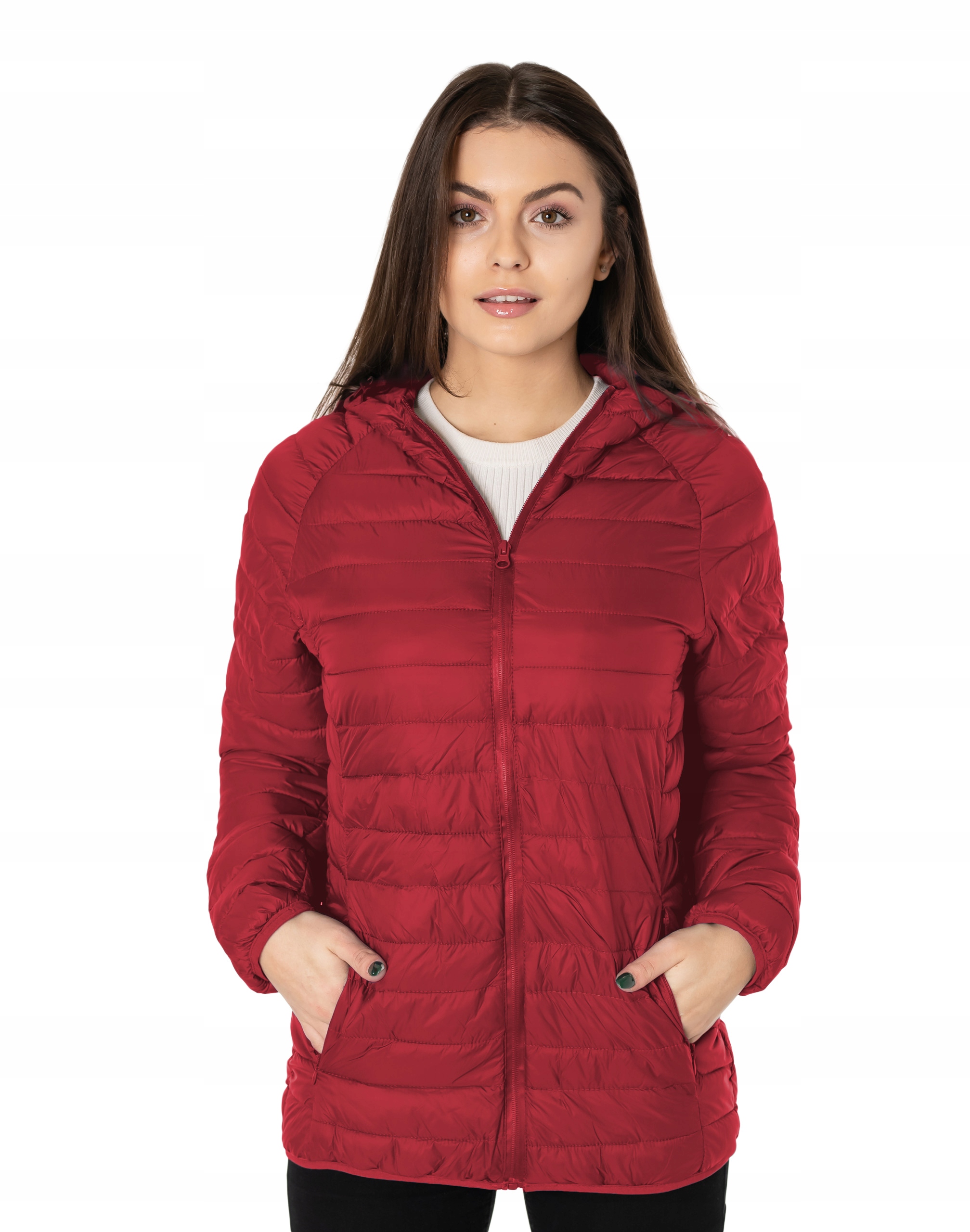 Ciepła Kurtka Puchowa Damska Lekko Ocieplana Pikowana z Kaptur HM112-3 XXL