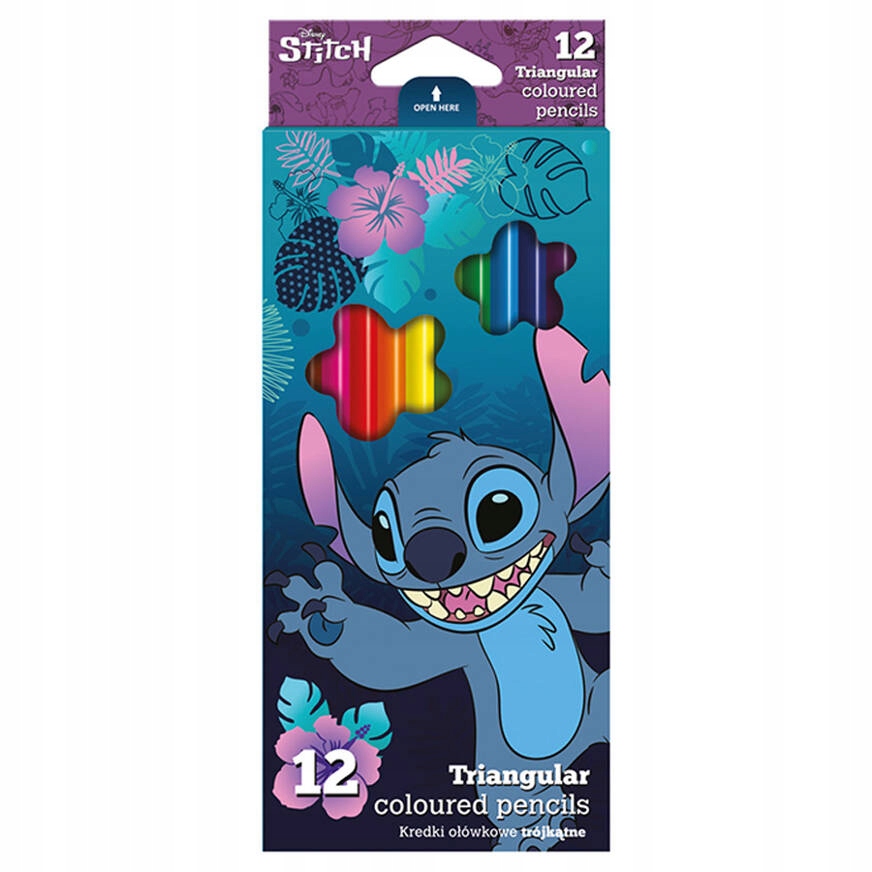DISNEY STITCH KREDKI OŁÓWKOWE trójkątne 12 kolorów