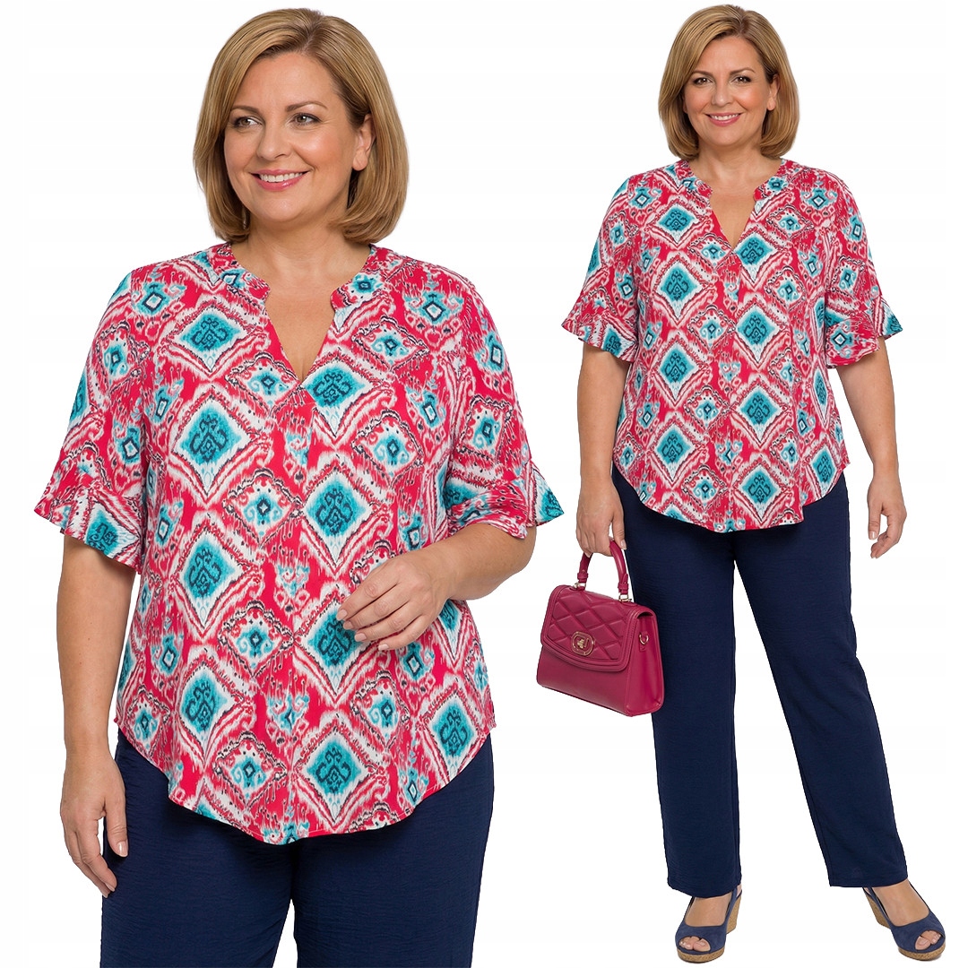 Růžová tunika s modrými vzory plus size velikost 54