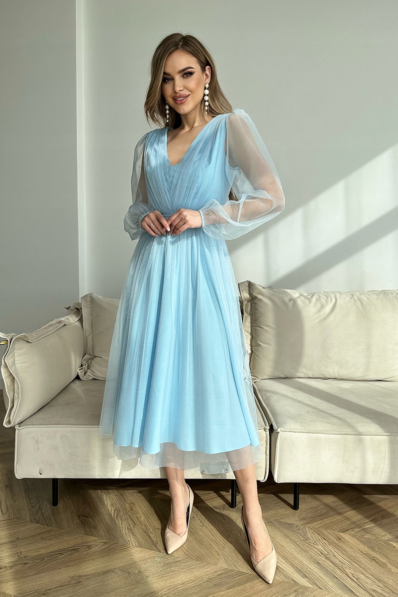 Svatební Hostina MIDI Šaty 269 Modré 34 Xs