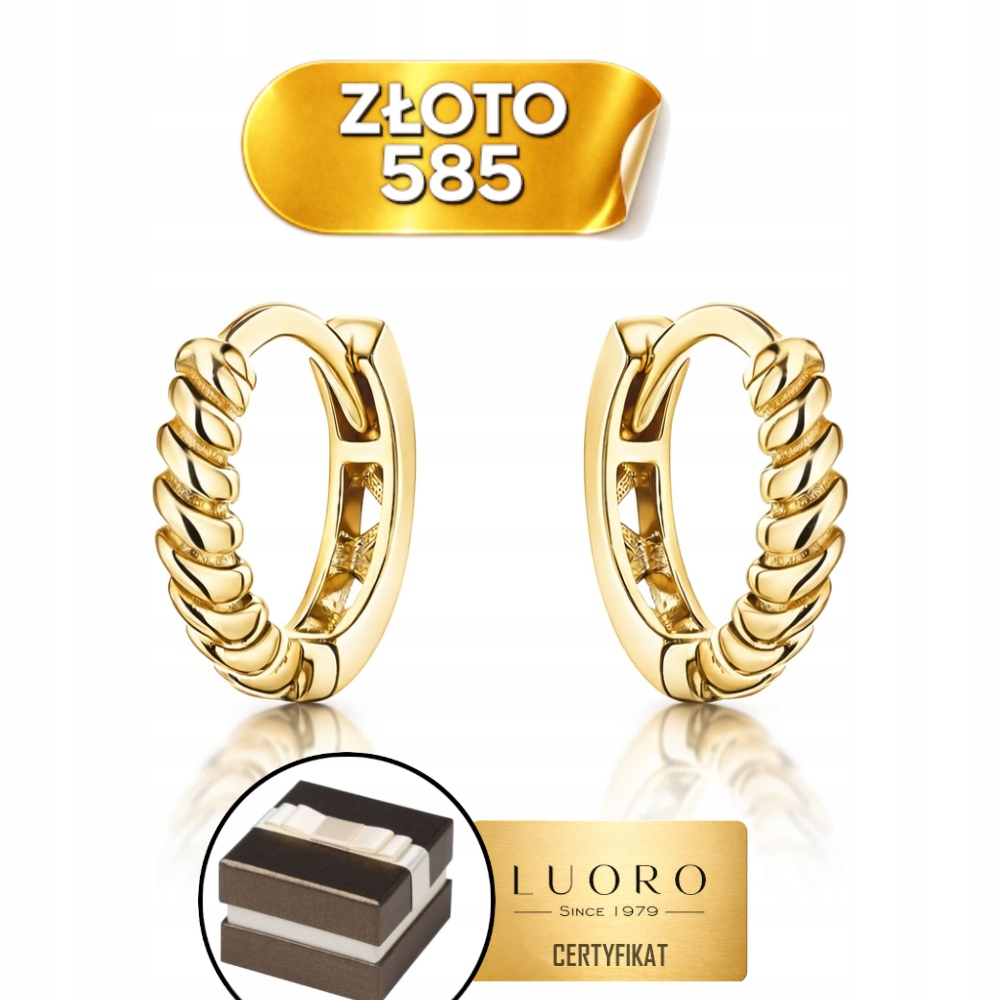 Náušnice Zlaté 585 14K Kroužky Drážkované Kreol Dárek Ideální 10 MM