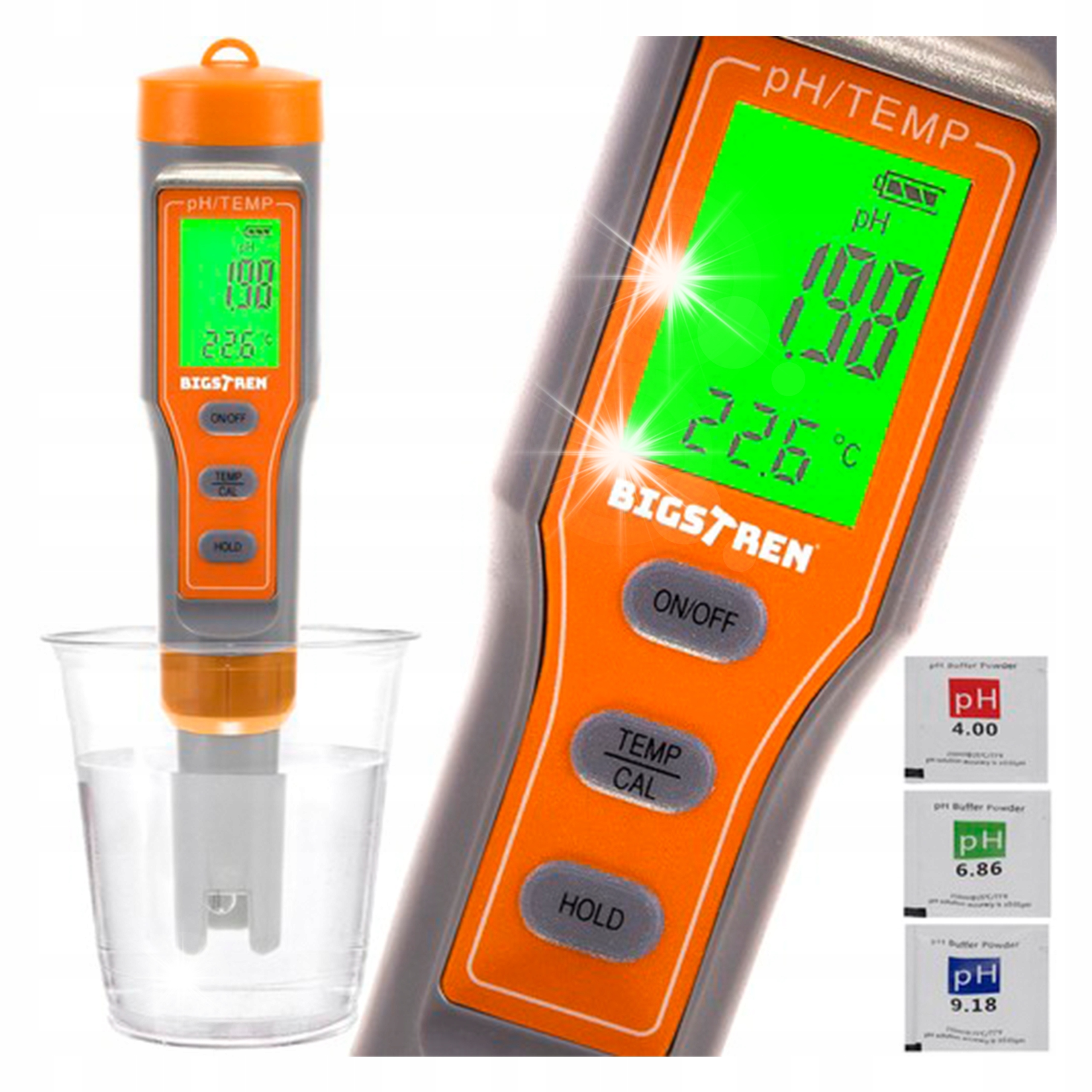 Bigstren PH-03 Tester kvality vody Led Ph pufry vody Atc Kompenzace