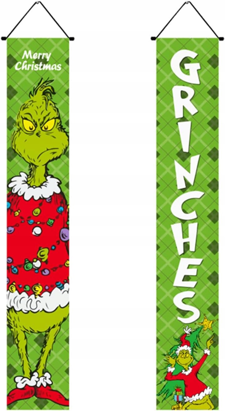 Vánoční dekorace na verandu, 2 ks. baner Grinch, venkovní dekorace