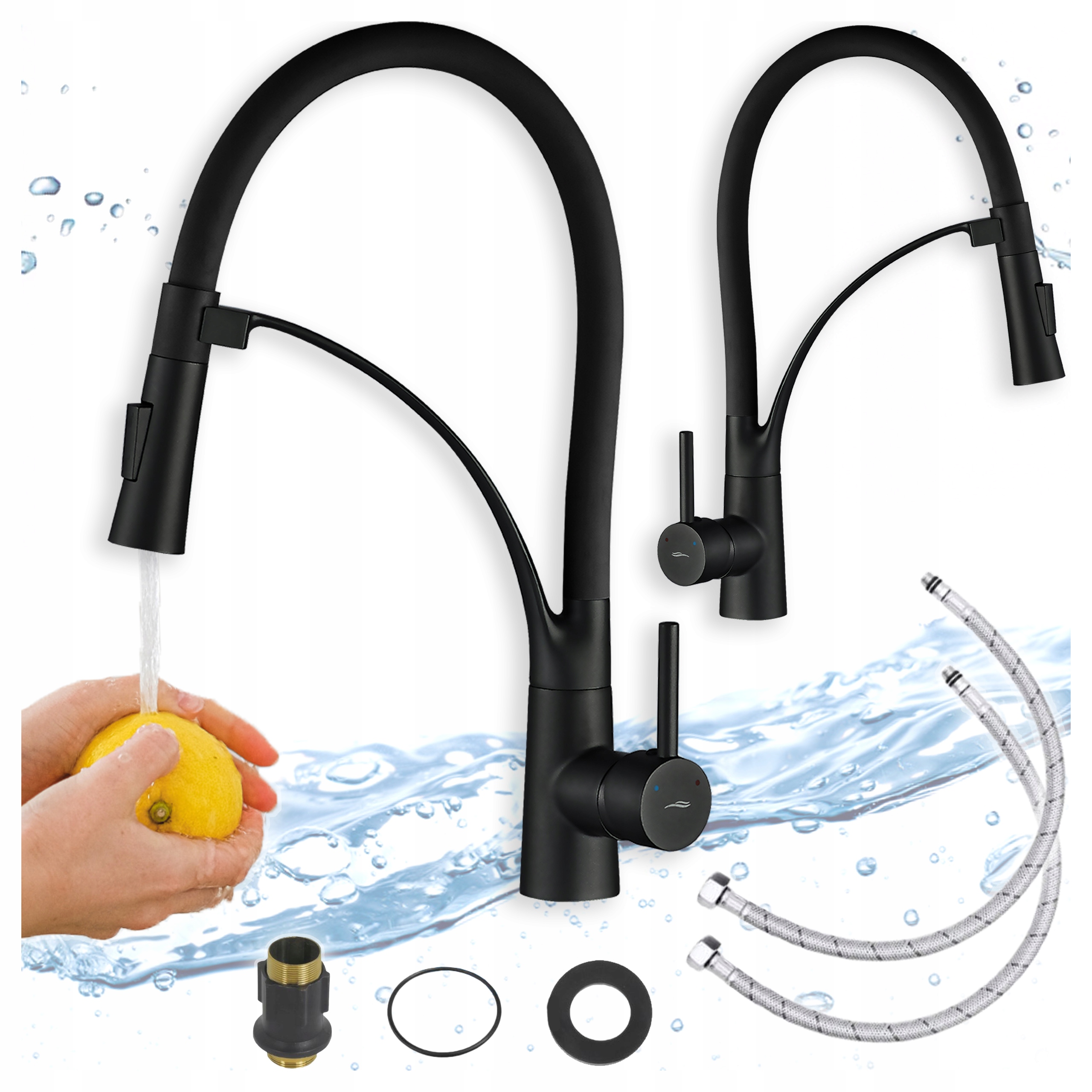 Kuchyňská baterie Černá Stojící Do Dřezu Flexibilní Ramínko Kuchyňský Kohoutek