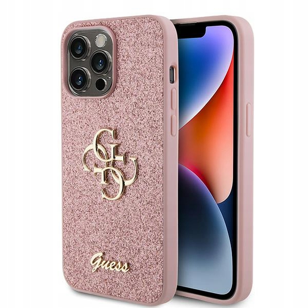 Pouzdro pro iPhone 15 Pro Guess Glitter Script Růžové