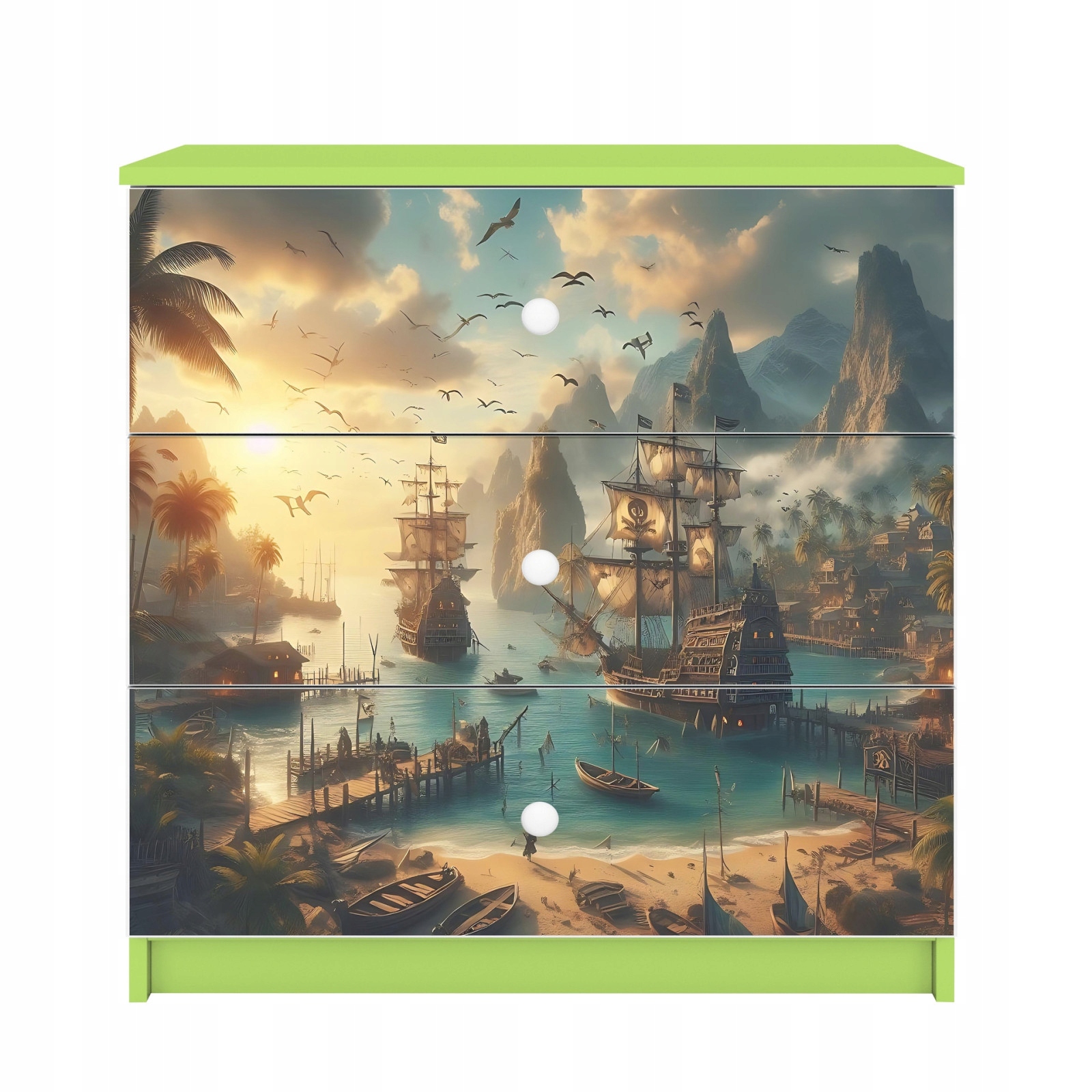 Komoda Babydreams zelená grafika Loď 80 cm