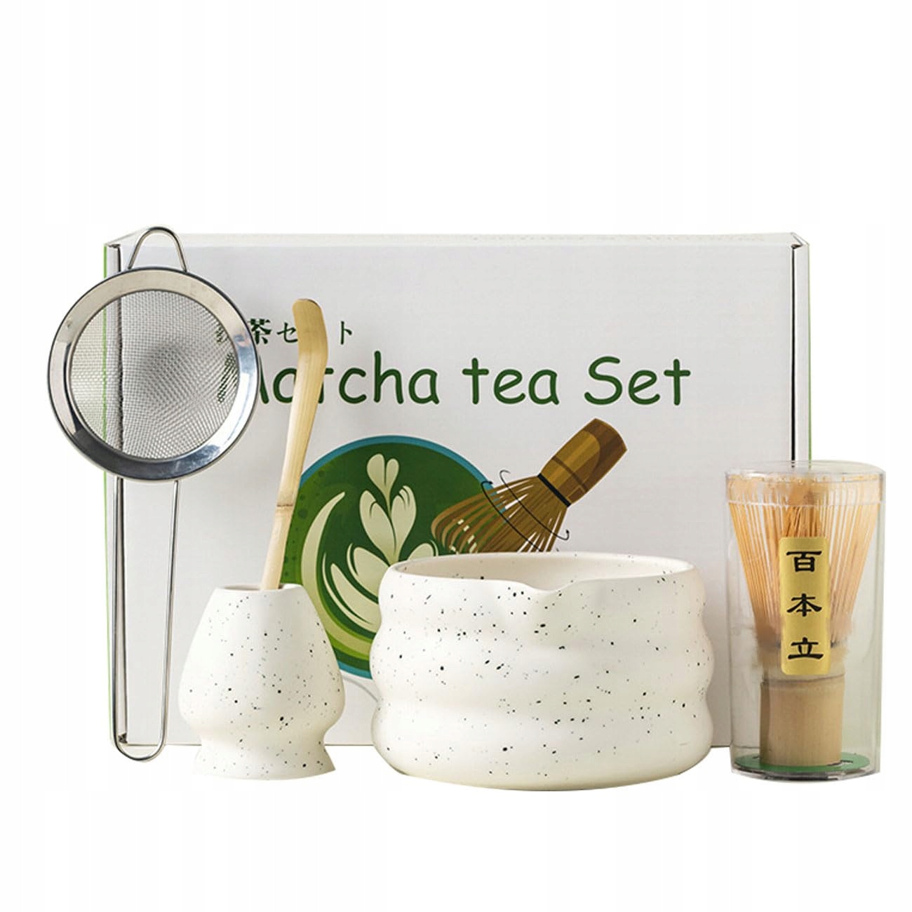 Levně Zixrmor Sada na Matchy Miska, Bamboo Whisk, Lžíce, Sítko