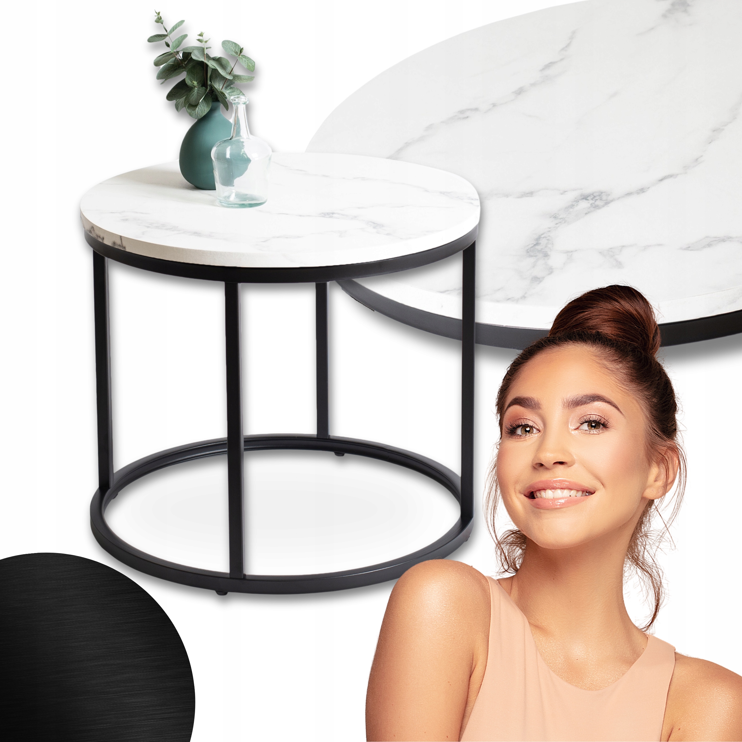 Konferenční stolek Kulatý Malý stolek do obývacího pokoje Loft Bílý mramor Conny Ø53