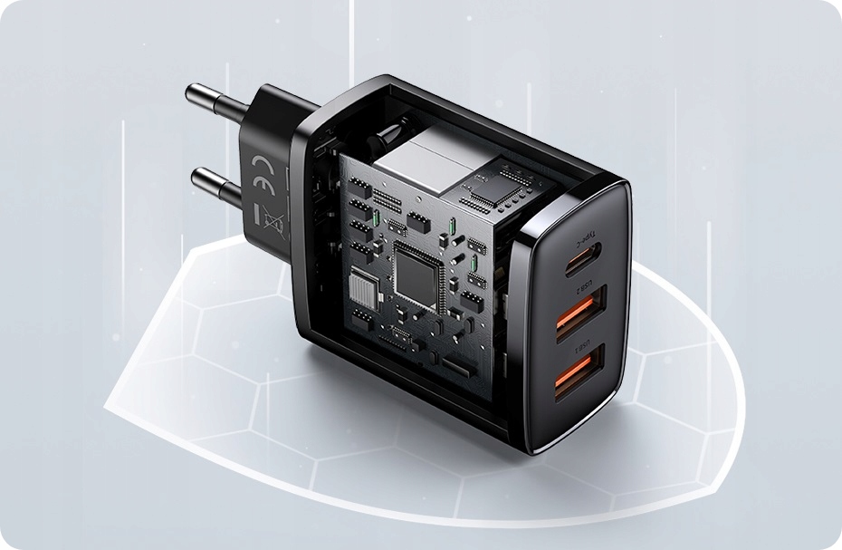 BASEUS SZYBKA ŁADOWARKA SIECIOWA DO TELEFONU 3X USB USB-C 30W PD QC 3.0 AFC Informacje o bezpieczeństwie CE