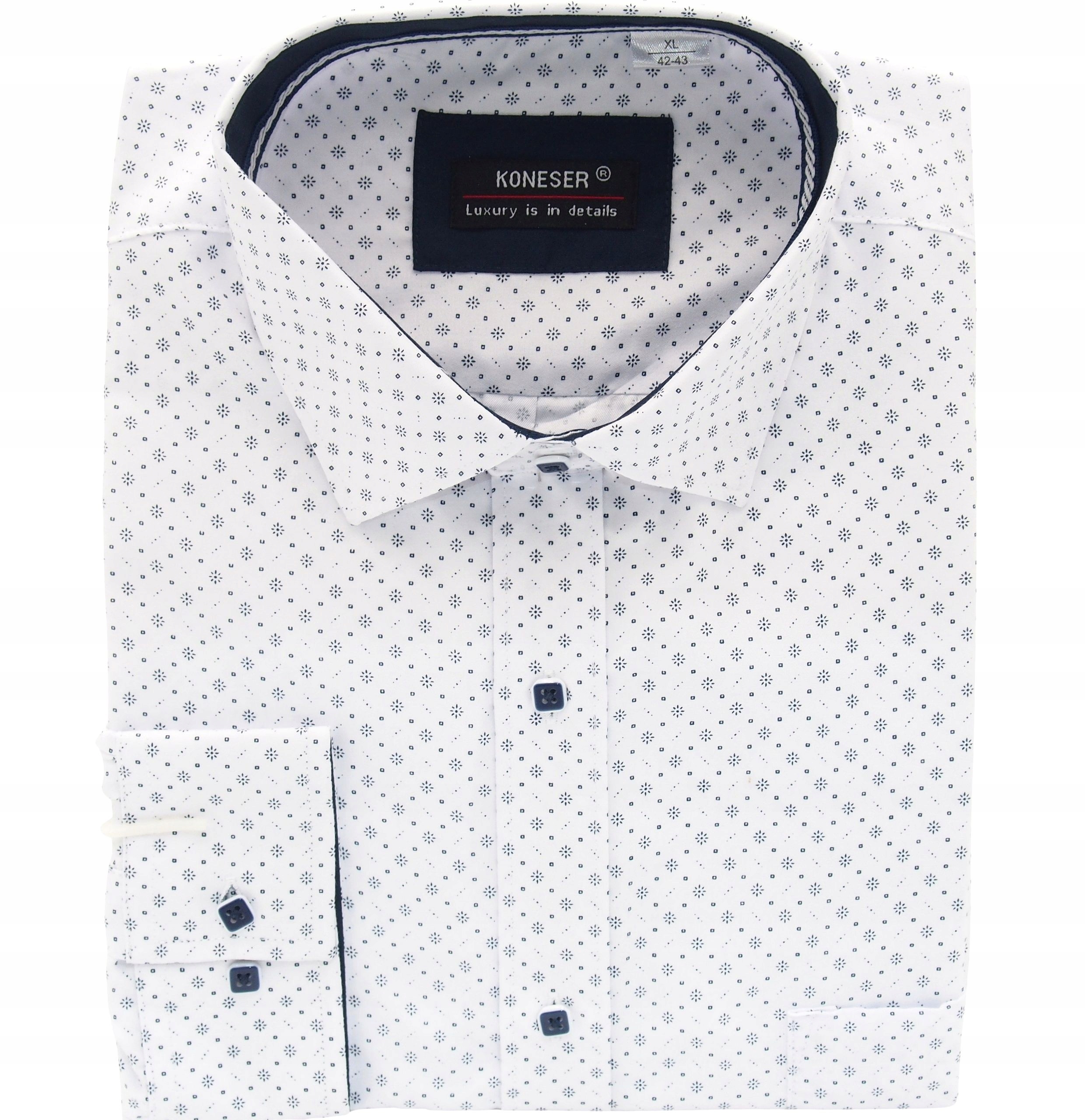 Koszula Męska Biała We Wzorki Rayon Jedwabna XXL 43/44 KW150