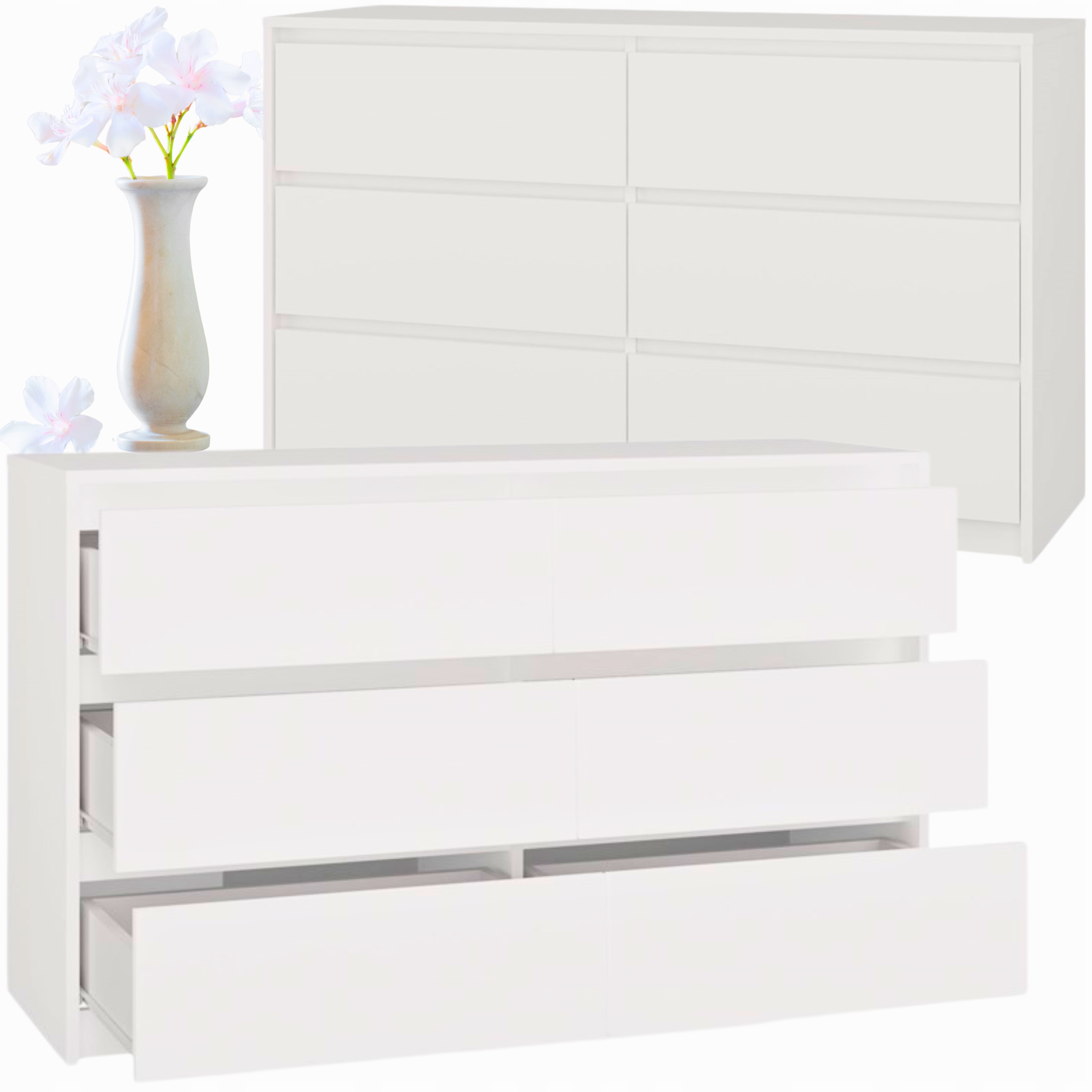 KOMODA BIAŁA DO SALONU 6 SZUFLAD 120 CM DO SYPIALNI POKOJU