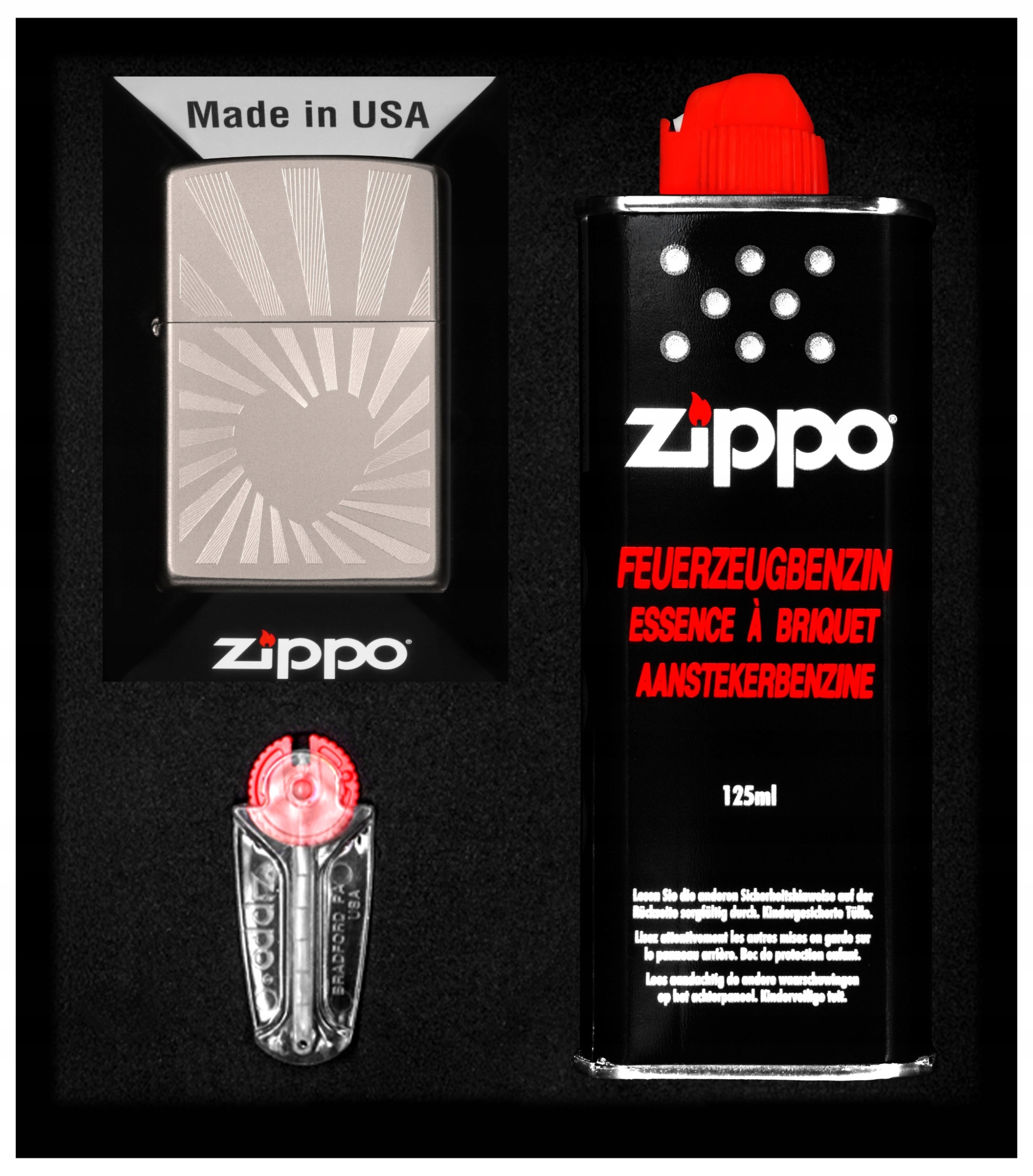 Sada Zippo Zapalovač Heart Rays Design Dárkový No1